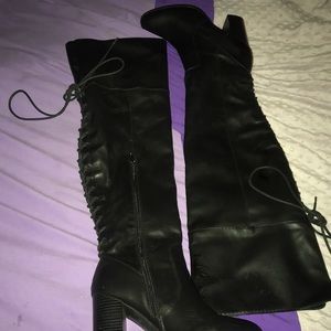 Black suede over knee boots lace-up bk side zipper
